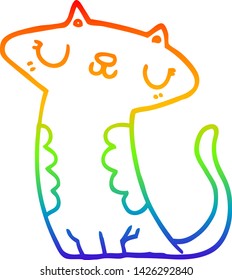 dibujo de una línea de gradiente de arco iris de un gato de dibujos animados