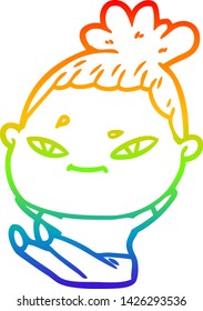 rainbow gradient line drawing of a cartoon woman