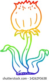 rainbow gradient line drawing of a cartoon wild flower