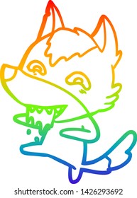 rainbow gradient line drawing of a cartoon hungry wolf
