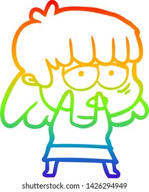 Regenbogen-Farbverlauf-Zeichnung einer Cartoon müde Frau
