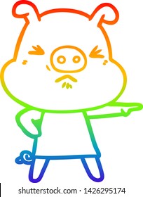 dibujo de una línea de gradiente de arco iris de un cerdo enfurecido