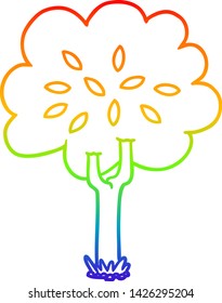rainbow gradient line drawing of a cartoon tree