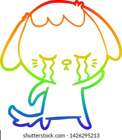 rainbow gradient line drawing of a cartoon crying dog