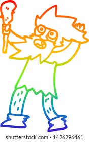 rainbow gradient line drawing of a cartoon cave man