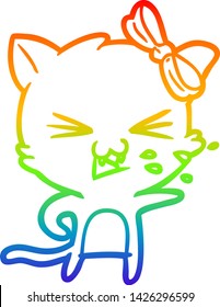 dibujo de una línea de gradiente de arco iris de un gato de dibujos animados
