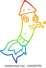 rainbow gradient line drawing of a cartoon rocket