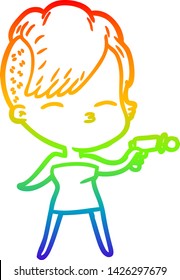 dibujo de la línea de gradiente del arcoiris de una niña de la caricatura que agita el arma de la raya