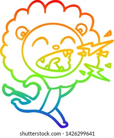 rainbow gradient line drawing of a cartoon running lion