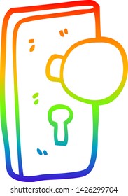 rainbow gradient line drawing of a cartoon door handle with keyhole