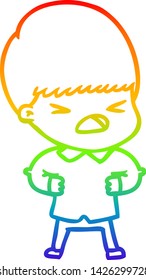 rainbow gradient line drawing of a cartoon stressed man