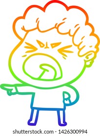dibujo de una línea de gradiente de arco iris de un hombre furioso de caricatura