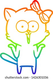 rainbow gradient line drawing of a cartoon cat