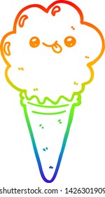 rainbow gradient line drawing of a cartoon ice cream