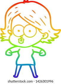 rainbow gradient line drawing of a cartoon girl pouting
