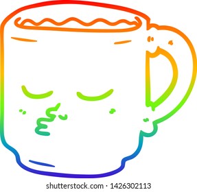 rainbow gradient line drawing of a cartoon coffee mug