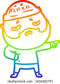 rainbow gradient line drawing of a cartoon worried man with beard