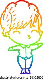 dibujo de una caricatura mujer pensando en un gradiente arco iris