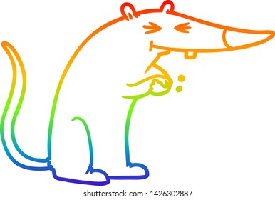 rainbow gradient line drawing of a cartoon sneaky rat