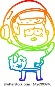 dibujo de una línea de gradiente arcoiris de un astronauta cansado de la caricatura
