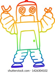 rainbow gradient line drawing of a cartoon robot