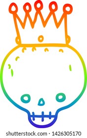 rainbow gradient line drawing of a cartoon skull with crown