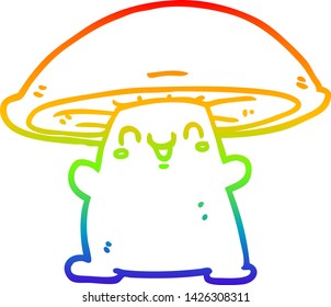 rainbow gradient line drawing of a cartoon mushroom character