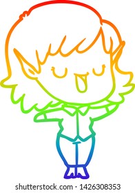 rainbow gradient line drawing of a cartoon elf girl