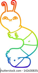 rainbow gradient line drawing of a cartoon happy caterpillar