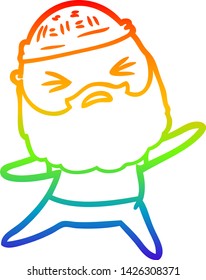 dibujo de una línea de degradado de arco iris de un hombre de dibujos animados con barba