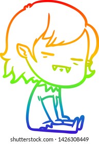 rainbow gradient line drawing of a cartoon undead vampire girl sitting