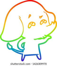 rainbow gradient line drawing of a cartoon elephant remembering