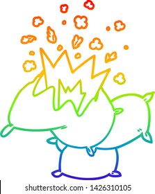 rainbow gradient line drawing of a cartoon pillow fight