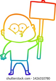 dibujo de una línea de gradiente de arco iris de un hombre calvo de dibujos animados mirando