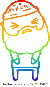 dibujo de una línea de degradado de arco iris de un hombre de dibujos animados con barba