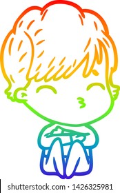 rainbow gradient line drawing of a cartoon woman thinking