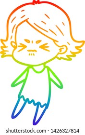 rainbow gradient line drawing of a cartoon angry woman