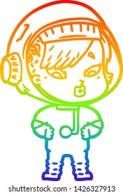 dibujo de una mujer astronauta de dibujos animados con gradiente de color arcoiris