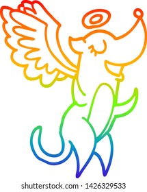 dibujo de una línea de degradado de arco iris de un perro de ángel de dibujos animados