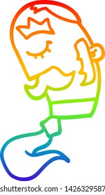 rainbow gradient line drawing of a cartoon man with mustache