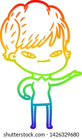 desenho de linha de gradiente arco-íris de uma mulher feliz de desenho animado