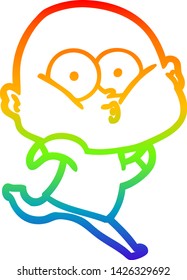 dibujo de una línea de gradiente de arco iris de un hombre calvo de dibujos animados mirando