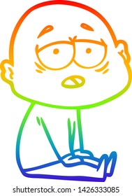 dibujo de una línea de gradiente de arco iris de un hombre calvo cansado de la caricatura