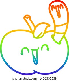 rainbow gradient line drawing of a cartoon worm in happy apple