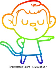 rainbow gradient line drawing of a cartoon calm monkey