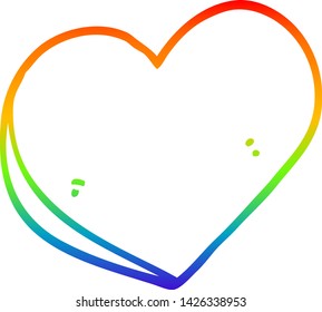 dibujo de una línea de gradiente de arco iris de un corazón de amor de caricatura