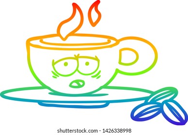 rainbow gradient line drawing of a cartoon espresso mug