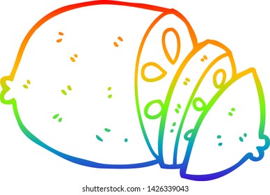 dibujo de una línea de gradiente de arco iris de un limón rebanado de dibujos animados
