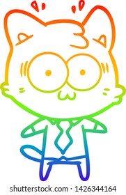 rainbow gradient line drawing of a cartoon surprised cat