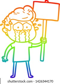 rainbow gradient line drawing of a cartoon crying protester